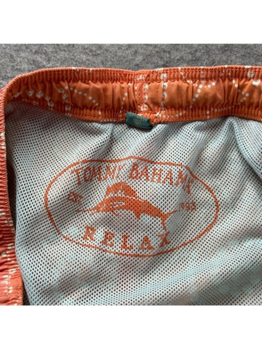 Tommy Bahama Swim Trunks Men L Orange Nylon Lined Geometric Built in Brief 18